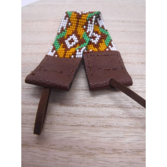 Loom Beaded Bracelet Brown, Green, & Orange w/ Vegan Leather - Picture 4 of 4